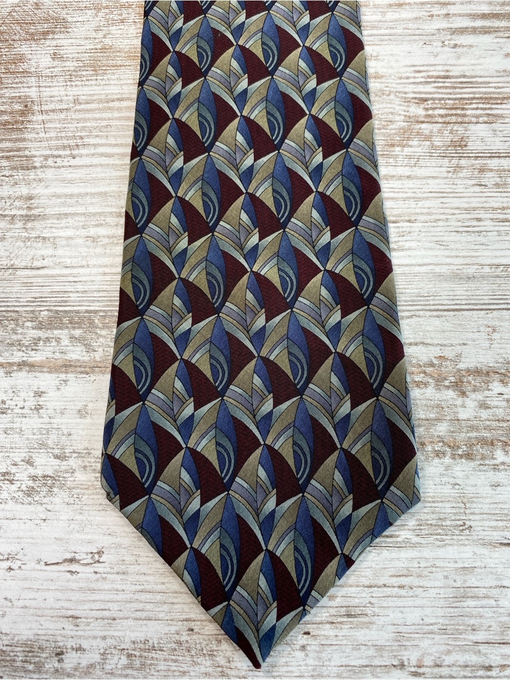Vintage Stonehenge Ltd Silk Tie Cocktail Colors Art Deco Burgundy Blue Geometric